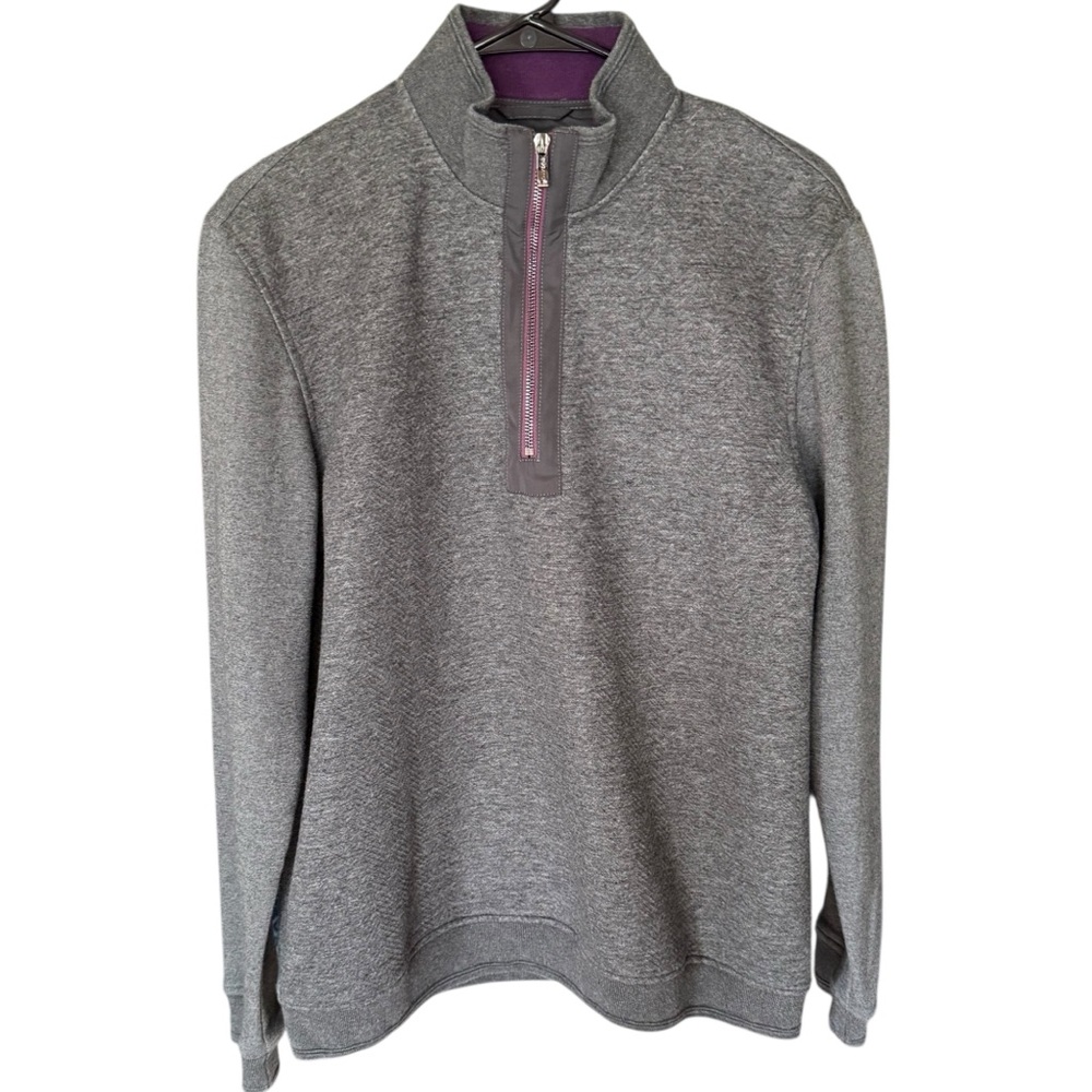Bugatchi Men's Gray Purple Zipper Trim Sweater Quarter Zip Pullover Size L